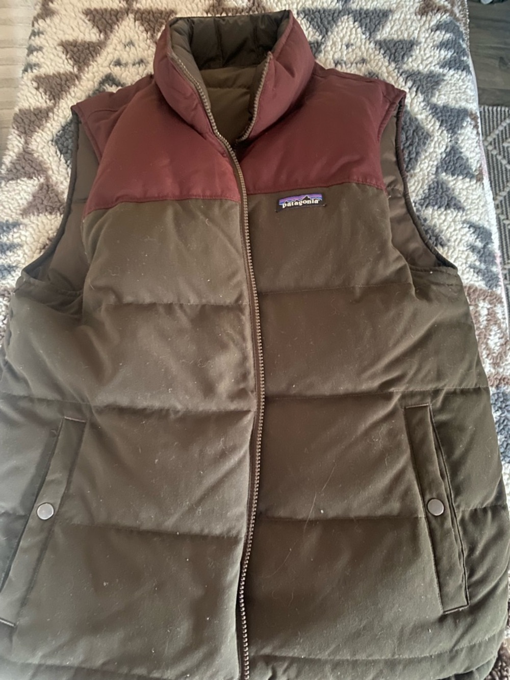 Patagonia Two-Tone Puffer Vest - Burgundy & Brown